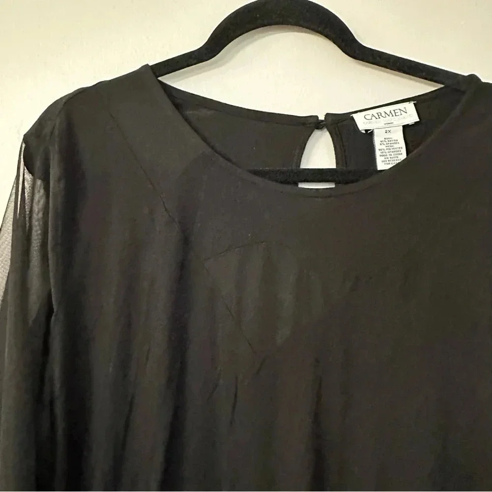 Carmen Marc Valvo Women's Black Lace/Sheer Arms and Chest Details Size 2X GUC - Picture 3 of 7